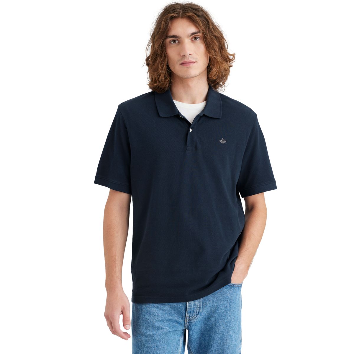 DOCKERS - Polera Hombre Polo Rib Collar Regular Fit Azul Dockers_.