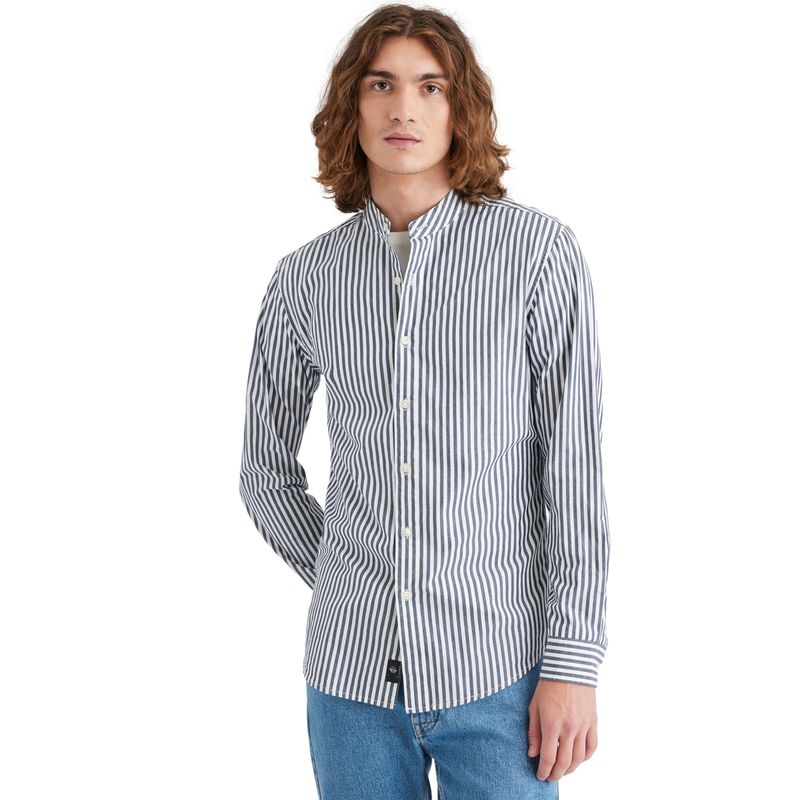DOCKERS - Camisa Hombre Band Collar Slim Fit Azul Dockers