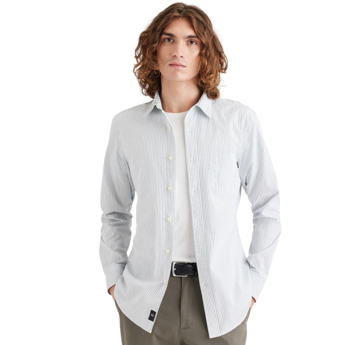 DOCKERS - Camisa Hombre Original Button-Up Slim Fit Rayas Azul Dockers