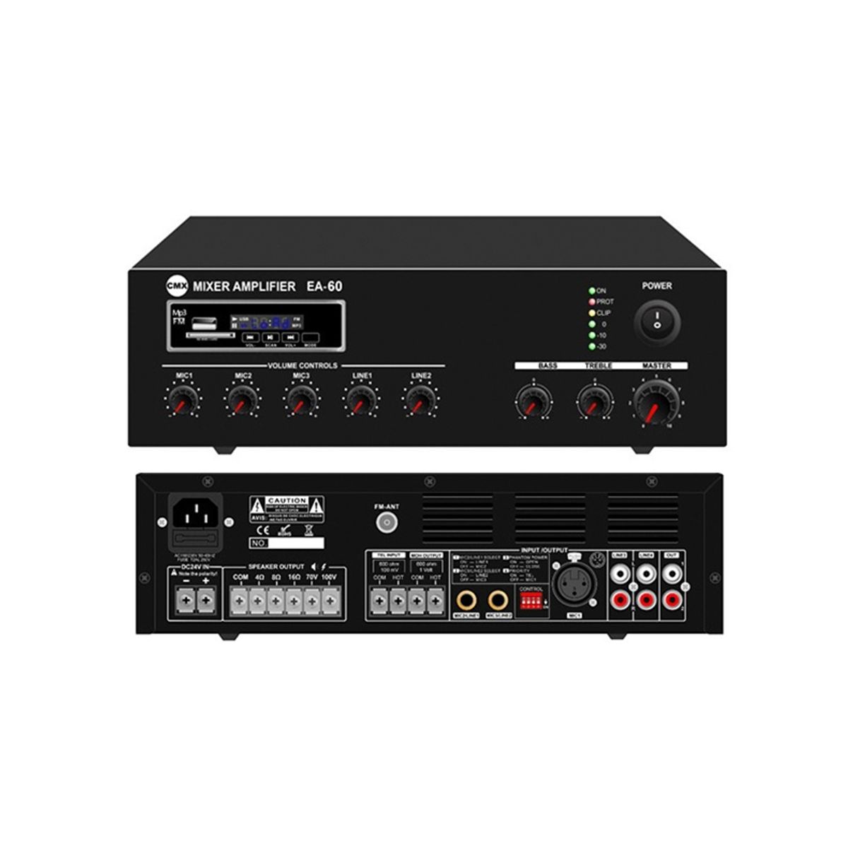 GENERICO - Amplificador Modular 70/100v  120w con (usb-fm-bluetooth)