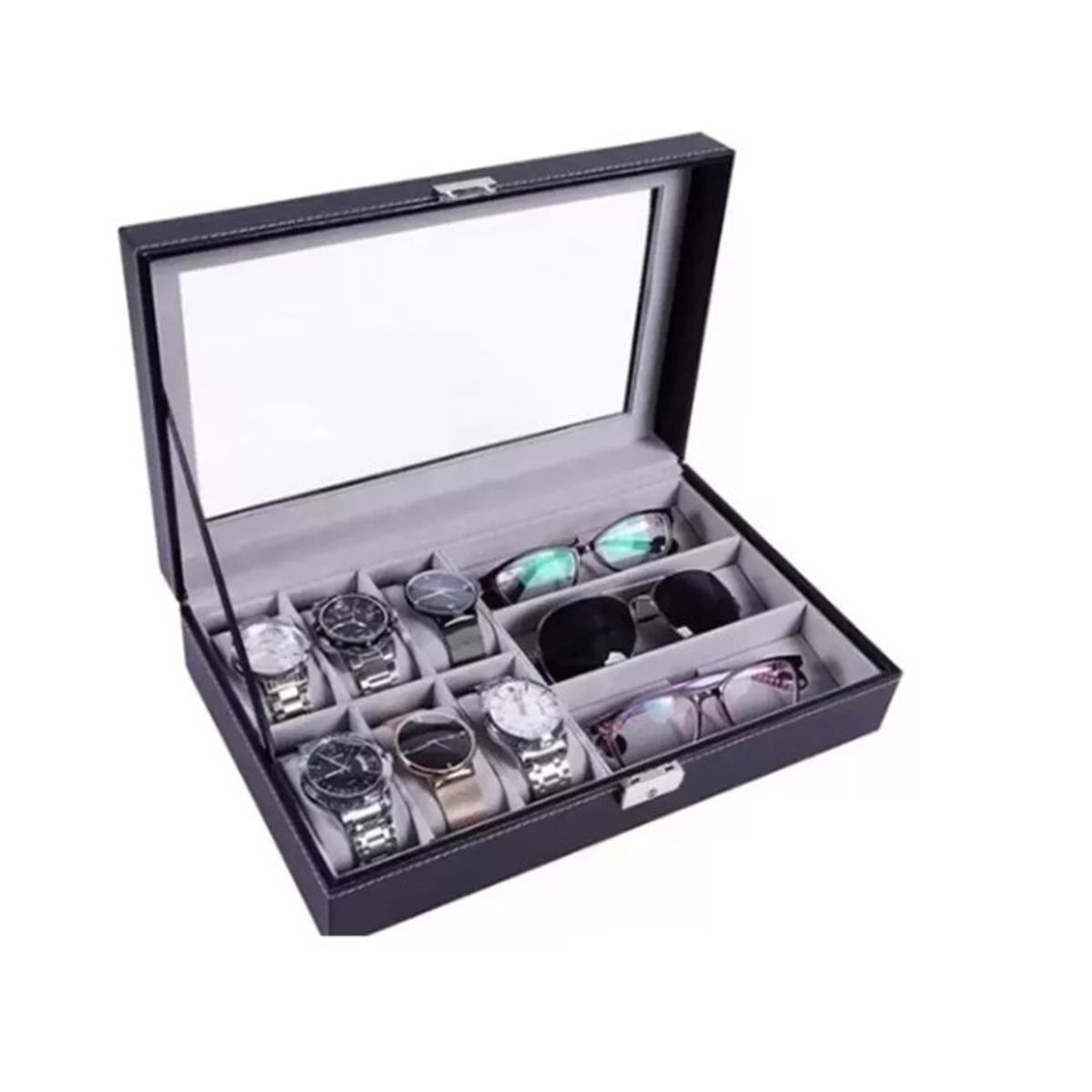GENERICO - Organizador Estuche Caja 6 Relojes 3 Lentes Exhibidor