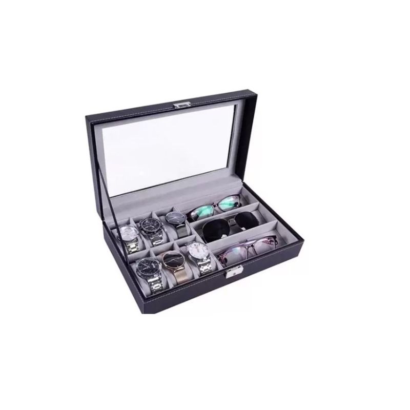 GENERICO - Organizador Estuche Caja 6 Relojes 3 Lentes Exhibidor