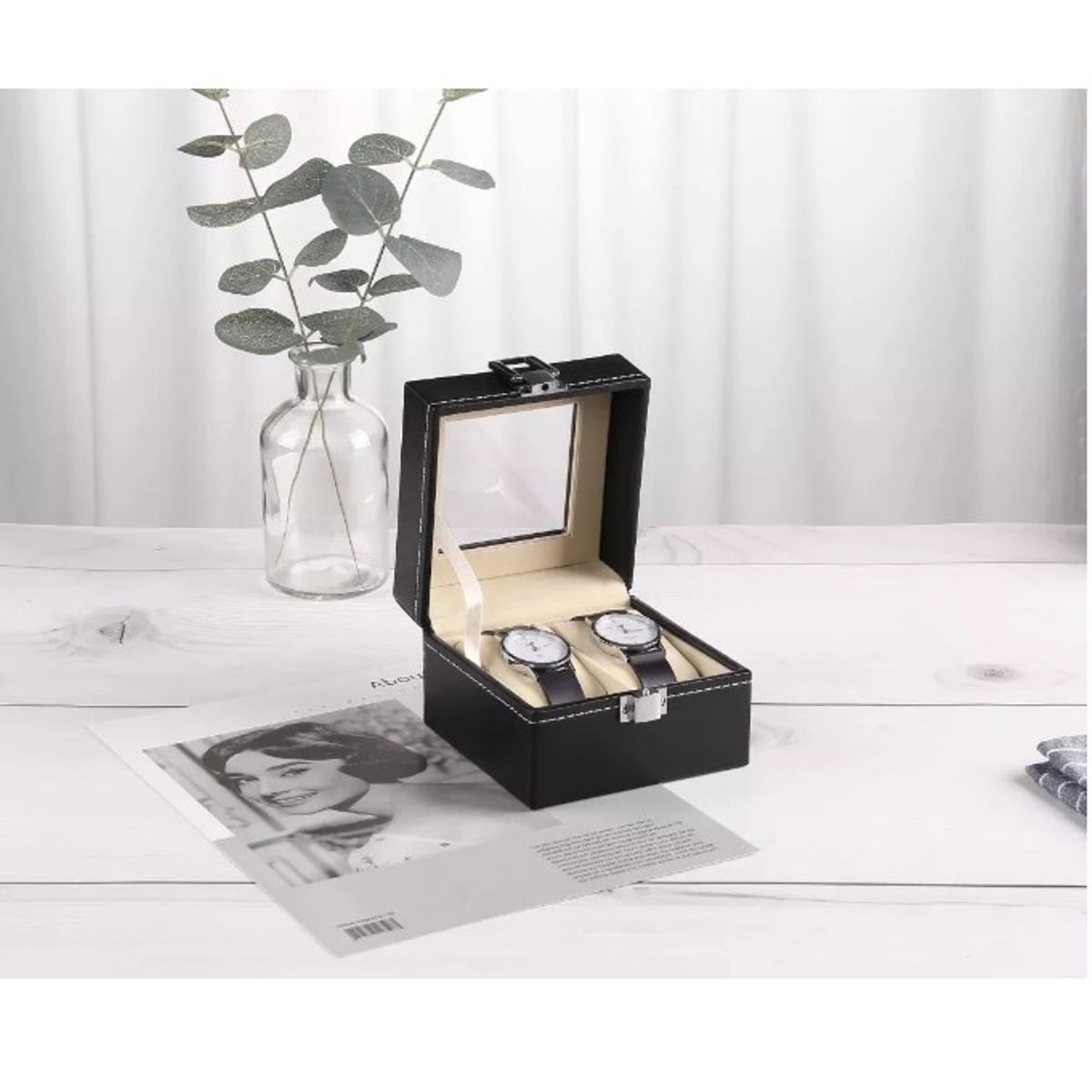 GENERICO - Organizador Estuche Caja 2 Relojes Exhibidor Elegante Joyas