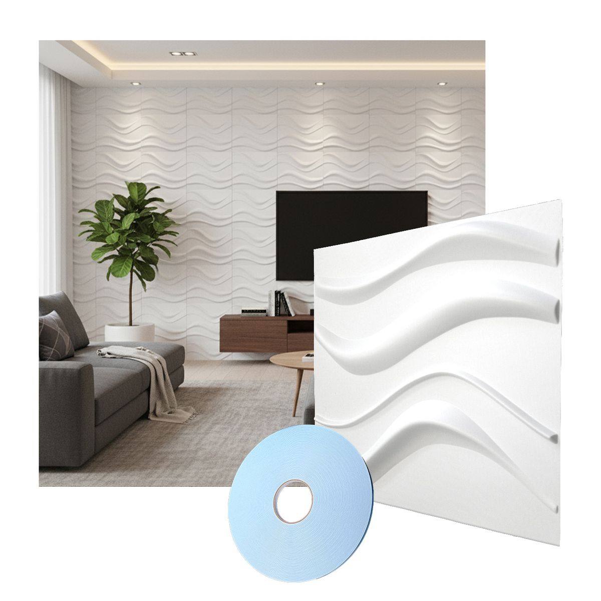 Wall Panel Decorativo 3D PVC Ocean 4m² 16 paneles 50x50cm, marca MERCAR RAY - Foto Principal