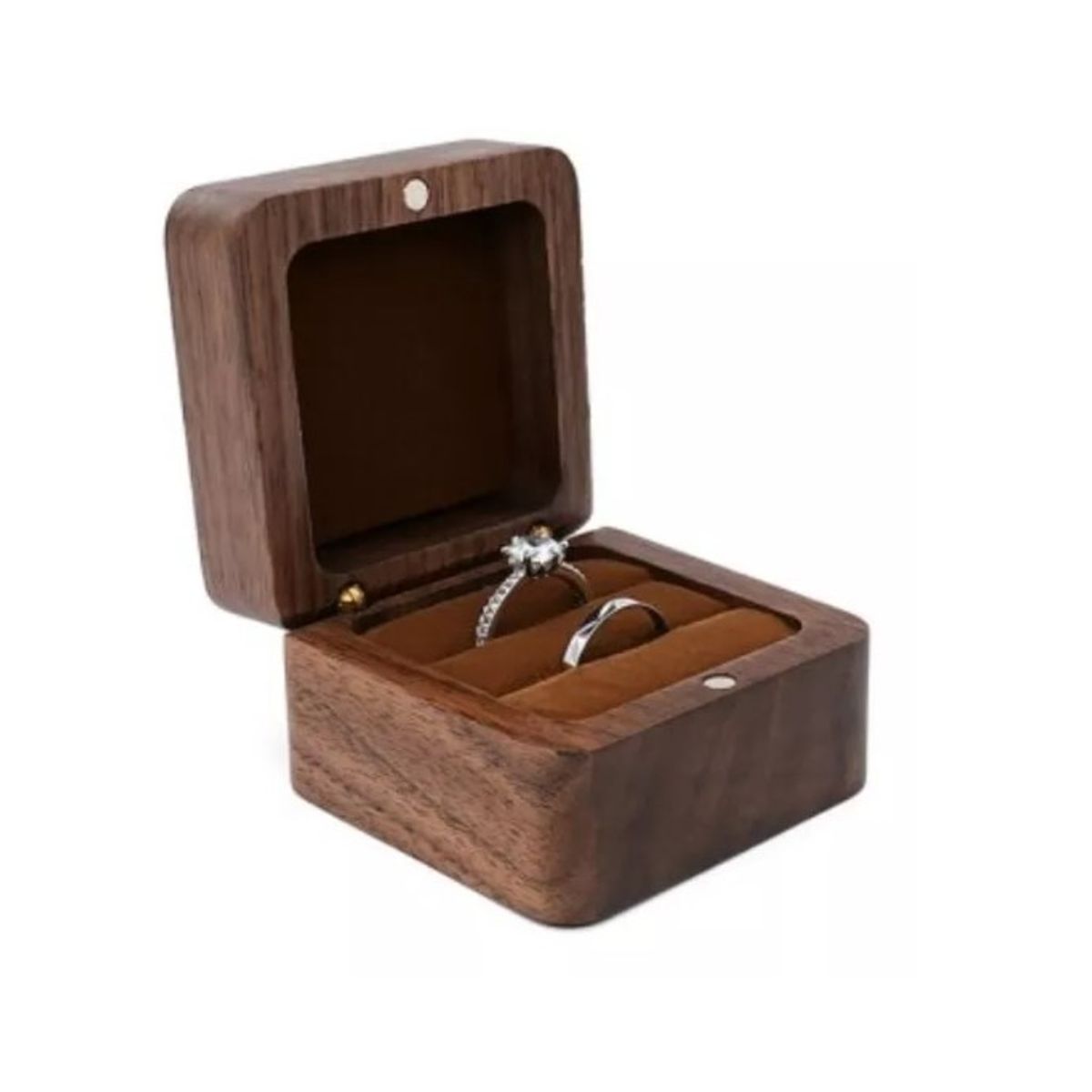GENERICO - Caja Anillo Compromiso Cuadrado De Madera Exhibidor Joyería