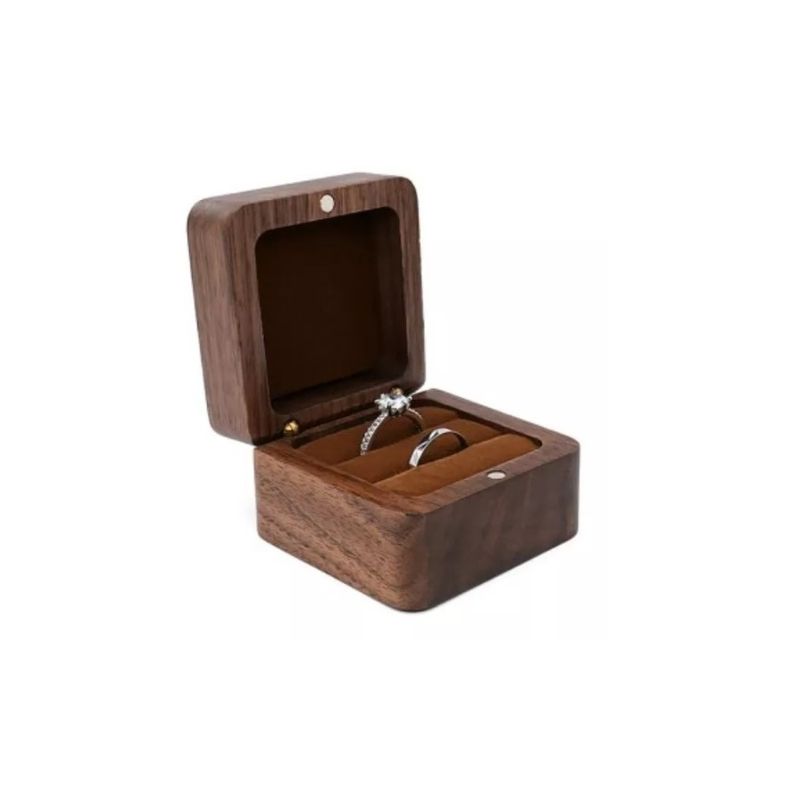 GENERICO - Caja Anillo Compromiso Cuadrado De Madera Exhibidor Joyería