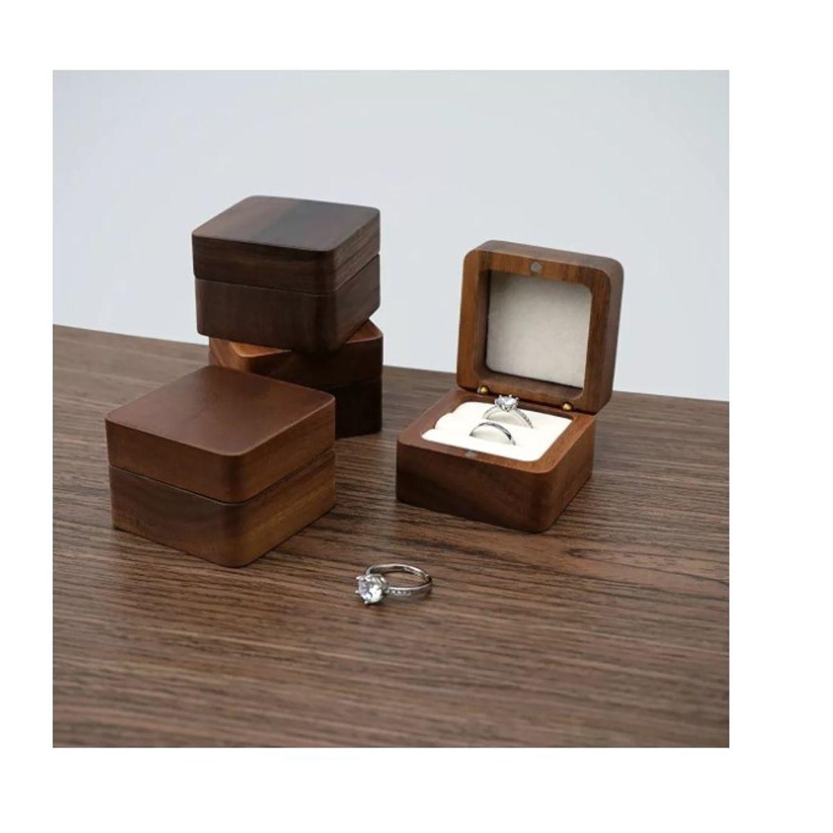 GENERICO - Caja Anillo Compromiso Cuadrado De Madera Exhibidor Joyería