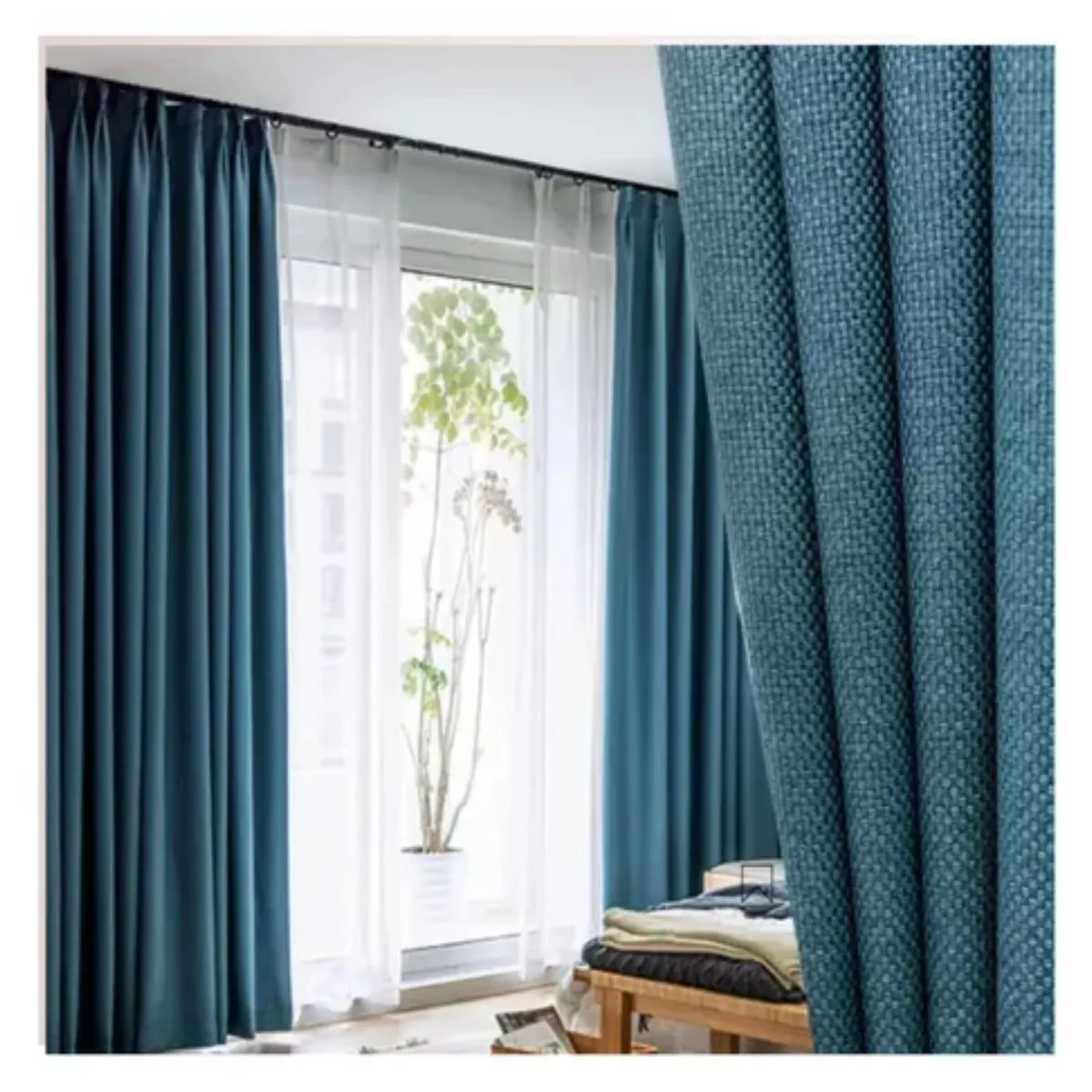 DIANA - cortina AZUL PETROLEO 100% black out goma blanca con argolla  2 paños