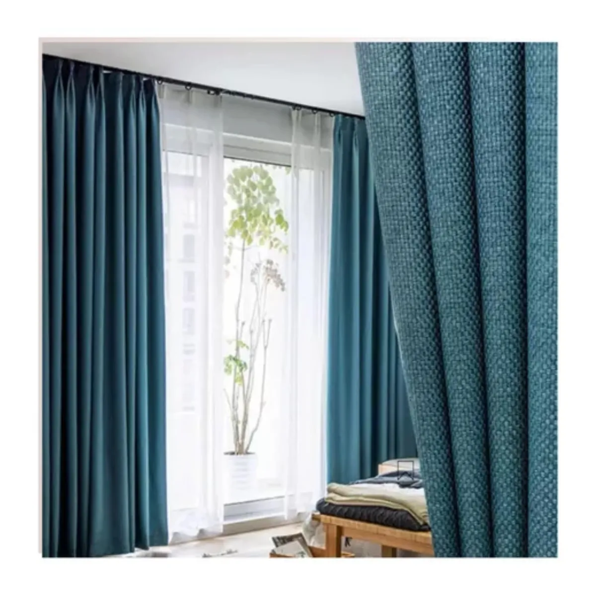 DIANA - cortina AZUL PETROLEO 100% black out goma blanca con argolla  2 paños