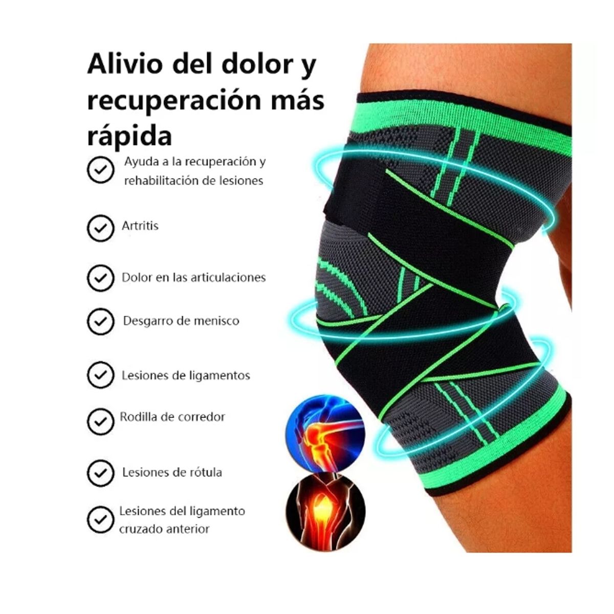 GENERICO - Rodillera Venda Elástica Soporte Compresion Velcro Rodilla L