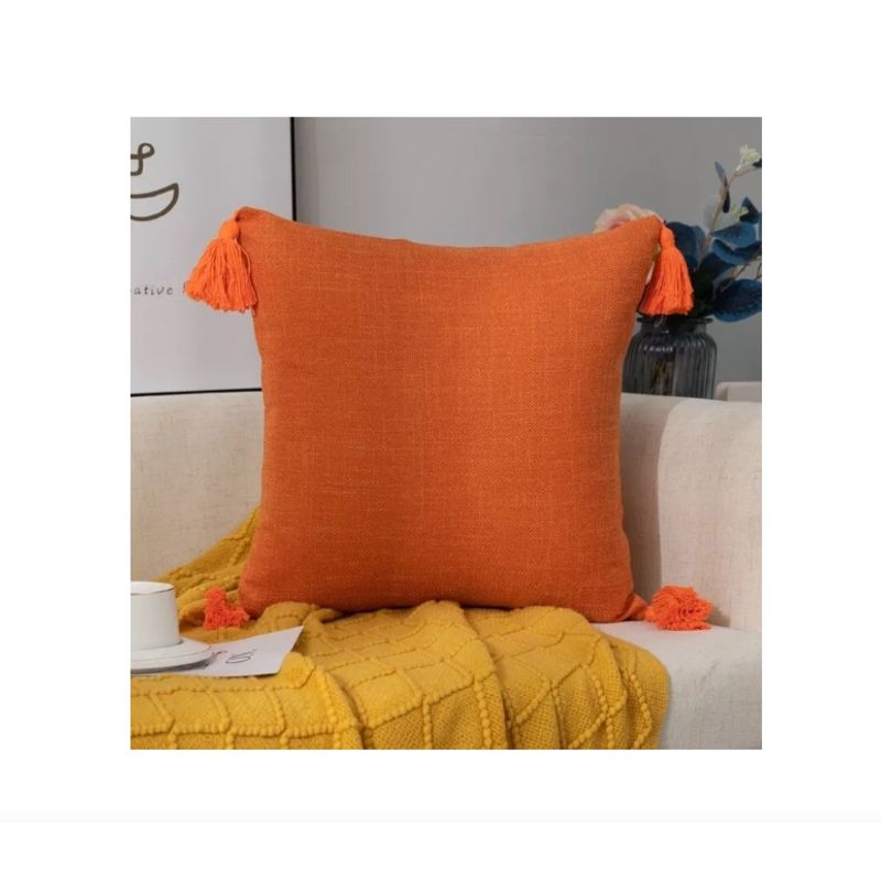 GENERICO - Pack 2 Fundas Para Cojin De Lino Con Pompones 45x45cm