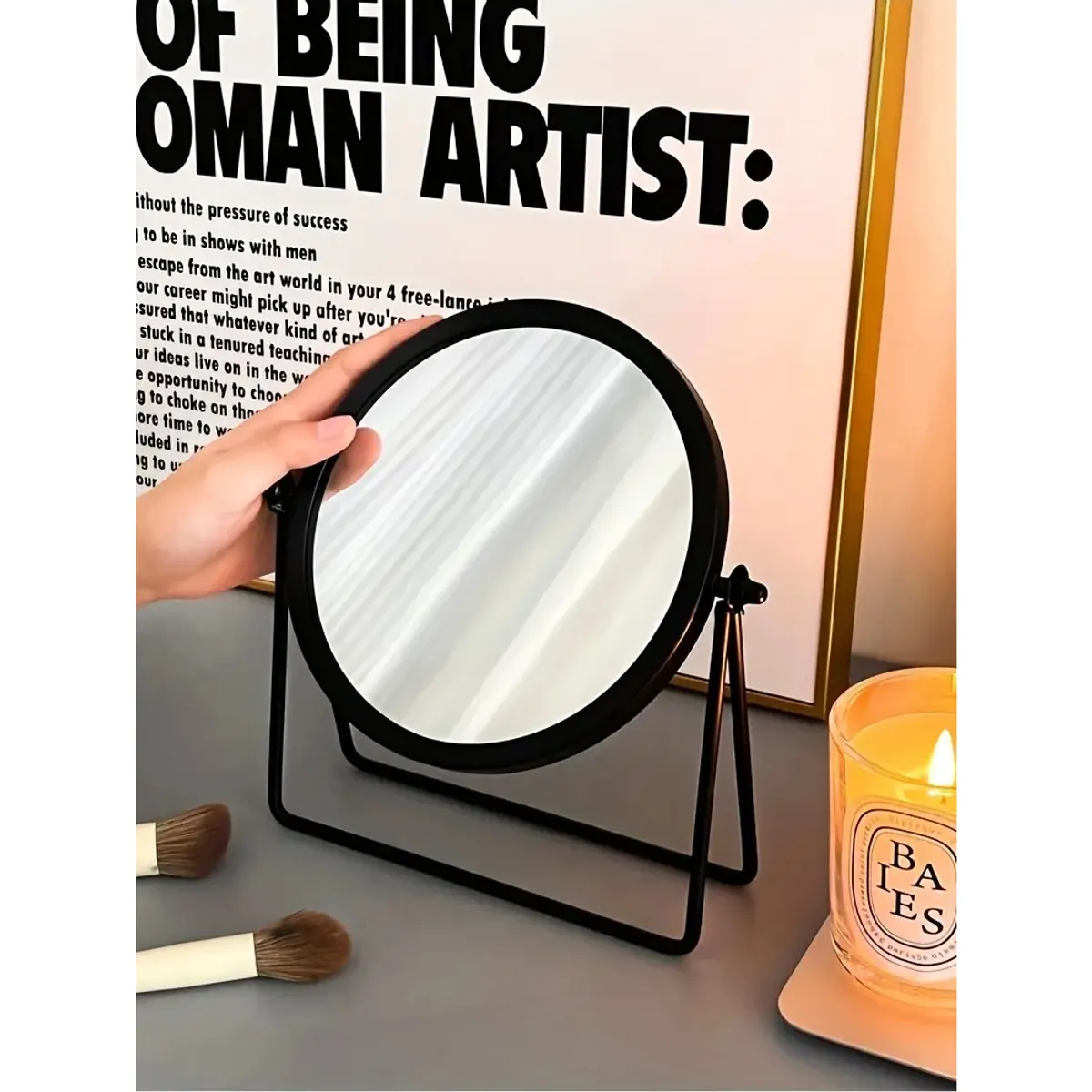 REGALITOLINDO CL - Espejo De Tocador Redondo Metal Negro Design