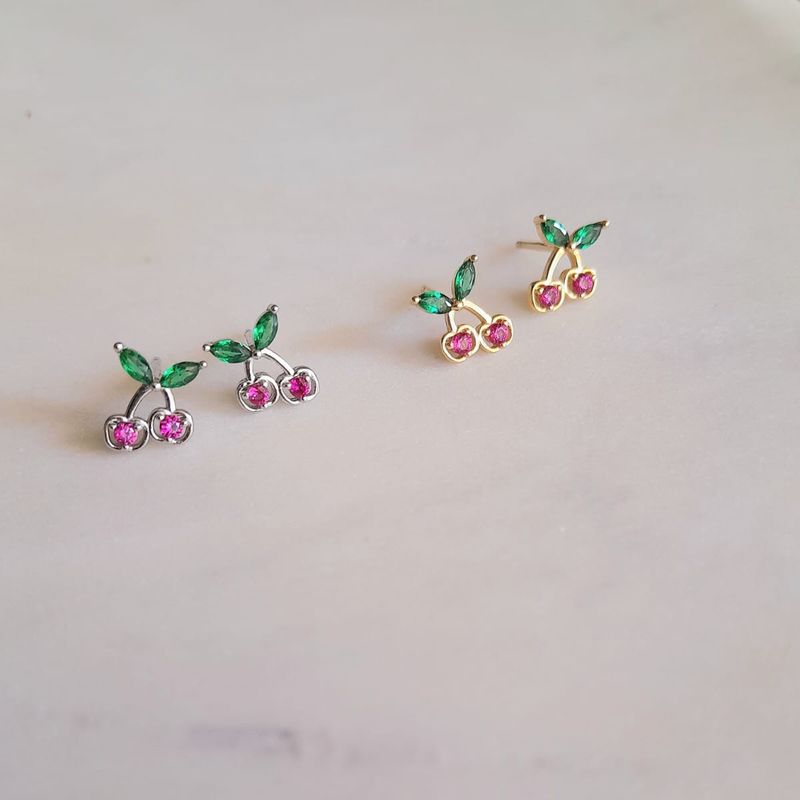 JOYAS VALDES GARCIA - Aros cerezas con circones de colores baño oro