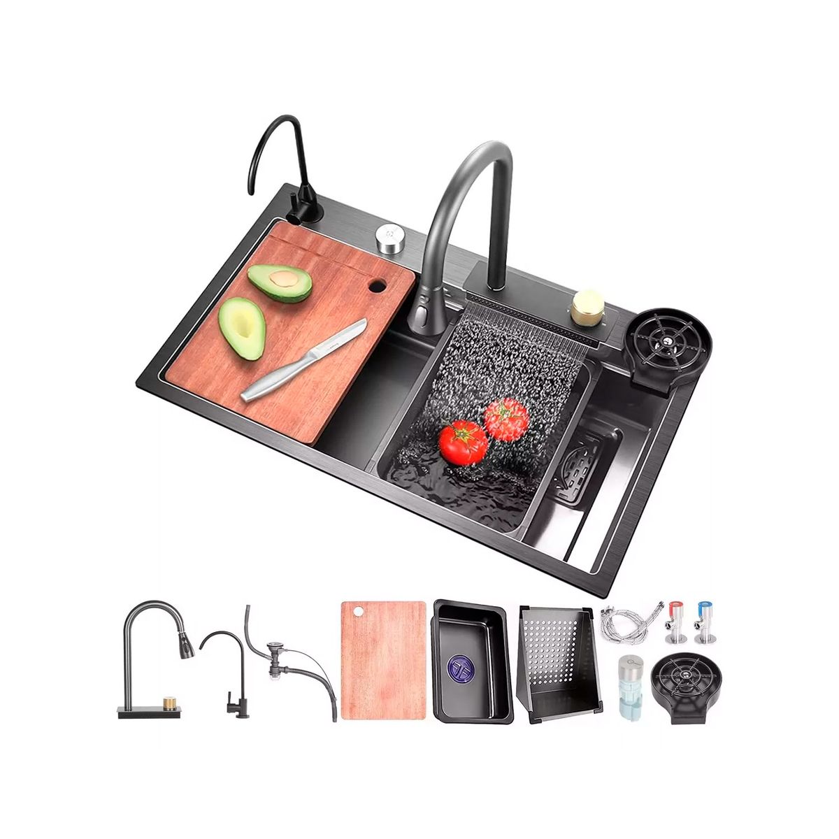 GENERICO - Lavaplatos Multifuncional Cascada Acero Inoxidable 75x45 Cm