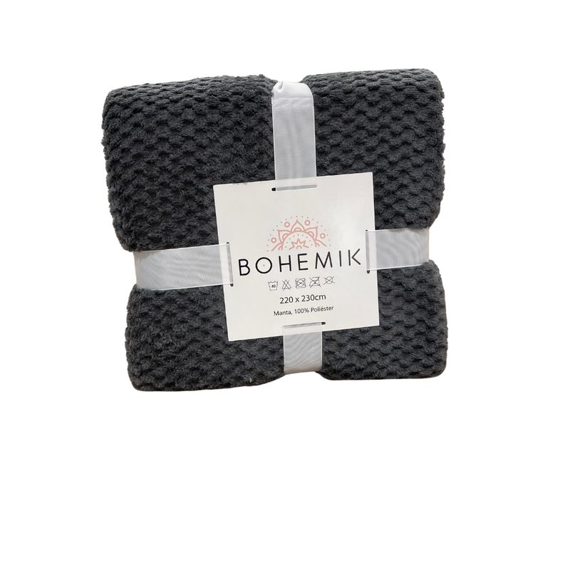 BOHEMIK - Frazada Microfibra Dark Gray 1 1/2 Plazas
