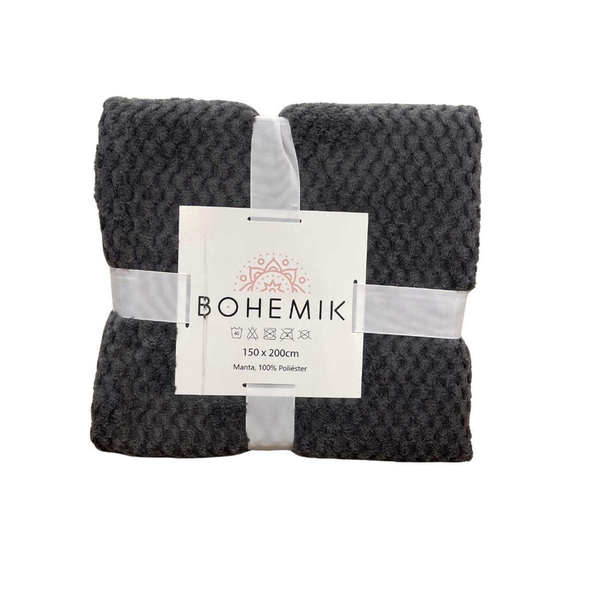 BOHEMIK - Frazada Microfibra Dark Gray 2 Plazas