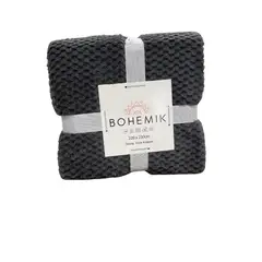 BOHEMIK - Frazada Microfibra Dark Gray 2 Plazas