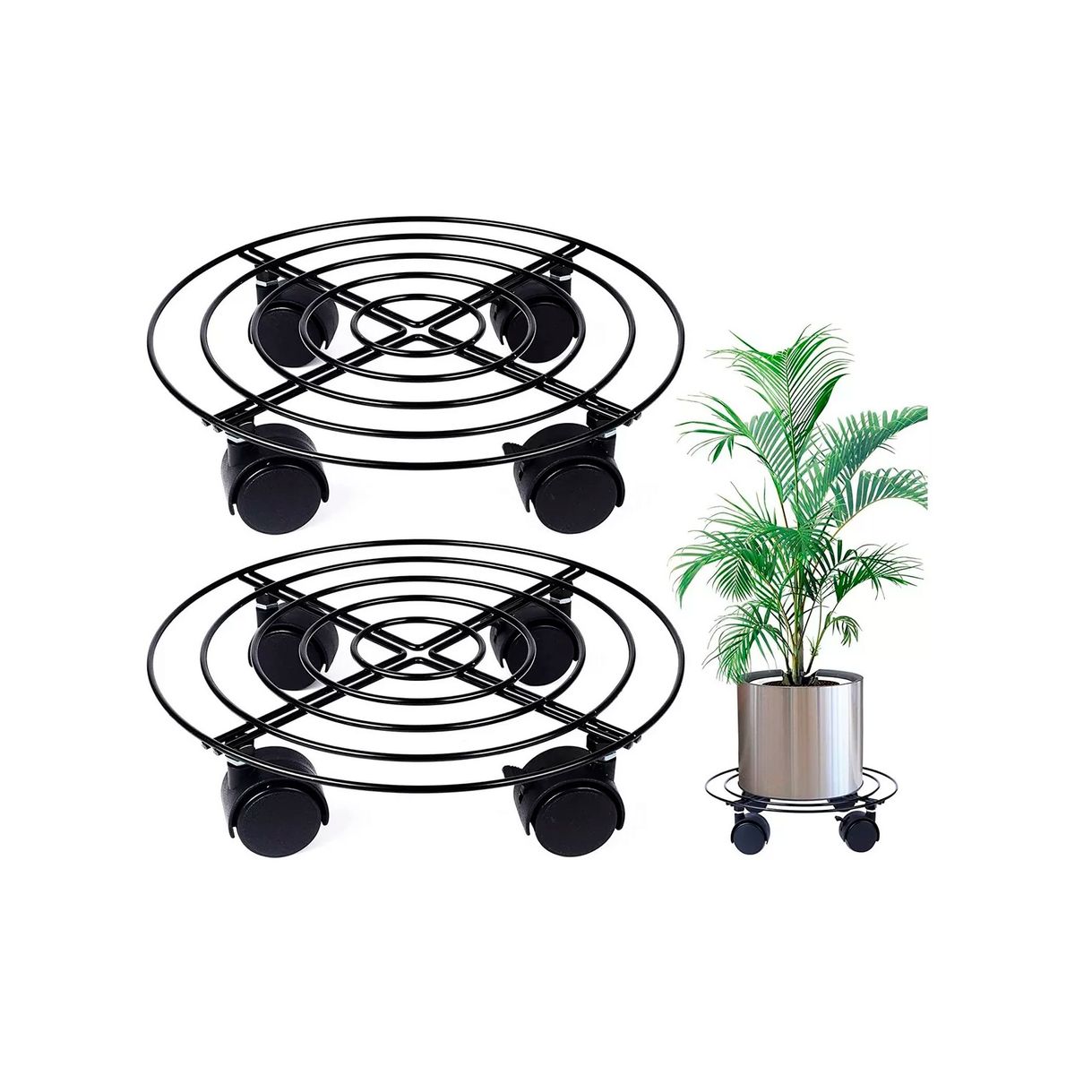 GENERICO - 2 Base Para Macetero Con Ruedas 27 Cm De Metal