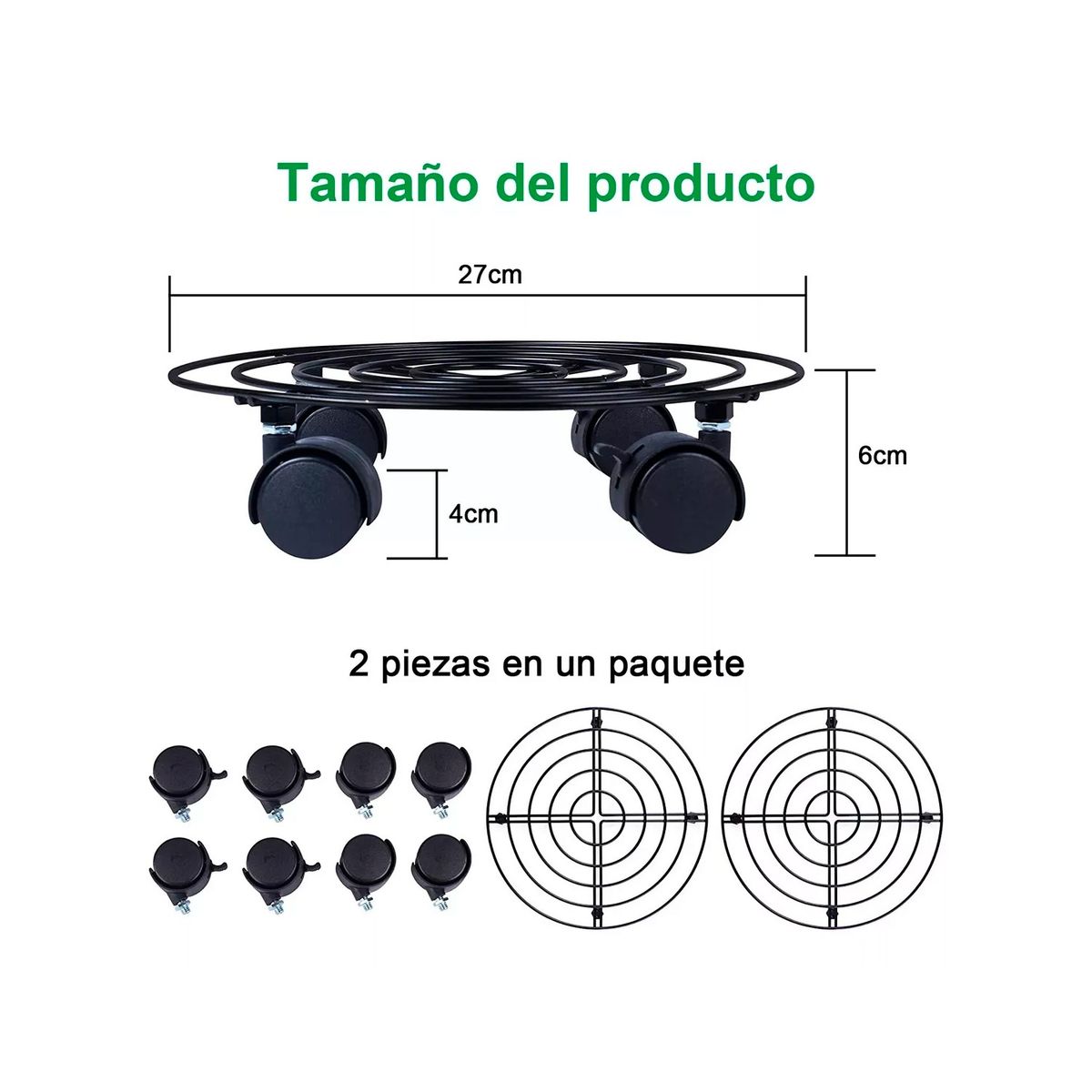 GENERICO - 2 Base Para Macetero Con Ruedas 27 Cm De Metal