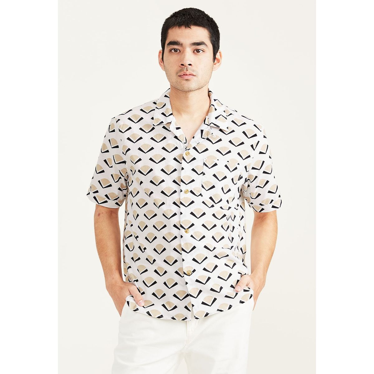 DOCKERS - Camisa Seasonal Camp Collar Relaxed Fit Blanca Dockers