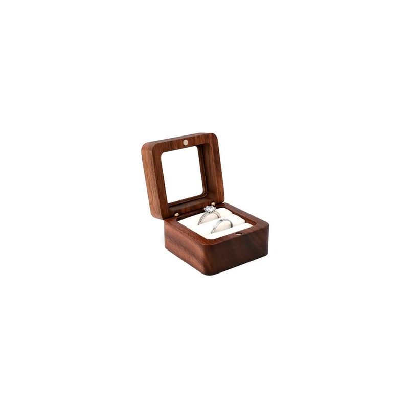 GENERICO - Caja Anillo Compromiso Cuadrado De Madera Exhibidor Joyería
