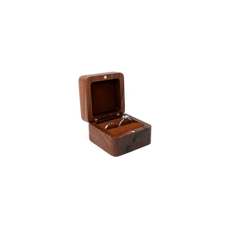 GENERICO - Caja Anillo Compromiso Cuadrado De Madera Exhibidor Joyería