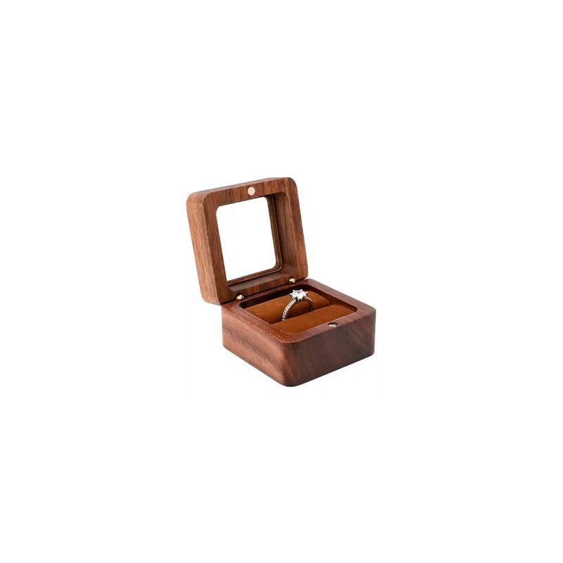 GENERICO - Caja Anillo Compromiso Cuadrado De Madera Exhibidor Joyería