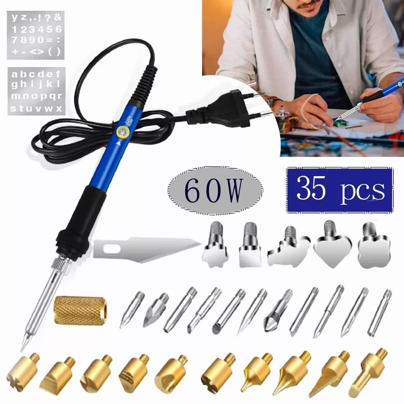 MUNDO MAGIA - Pirograbador Cautin Para Madera Con Punta Lapiz 60w 35pcs