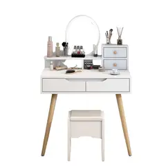 HOMER DESIGN - Tocador Con Espejo De Luz Led Y Taburete Blanco 80x40x130cm