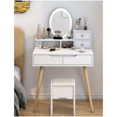 Imagen 2 del producto Tocador Con Espejo De Luz Led Y Taburete Blanco 80x40x130cm