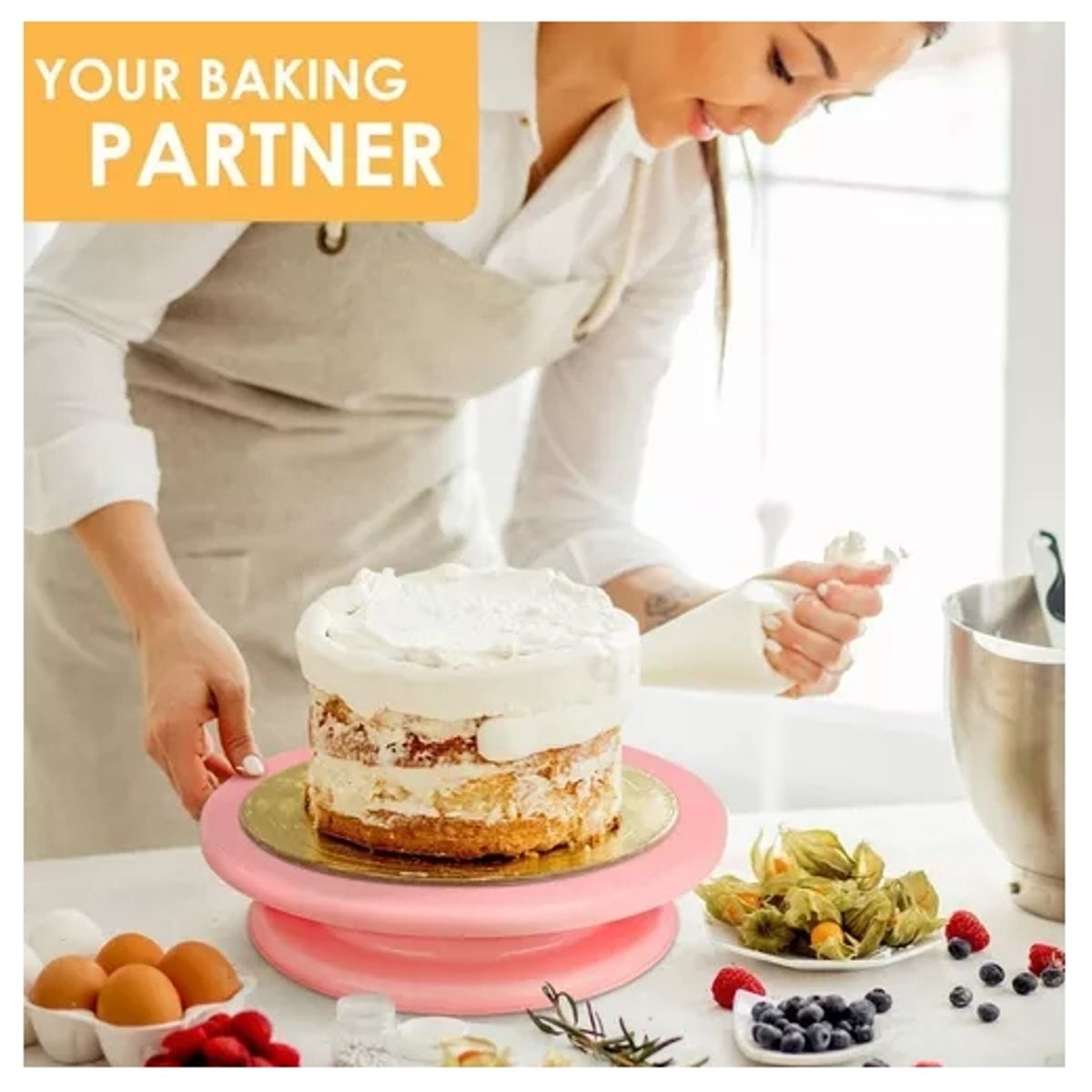 GENERICO - Base Giratoria Para Tortas De 360° Para Decoración 28 cm Rosa