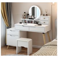 Tocador Con Espejo De Luz Y Taburete Comoda Extendible Blanco