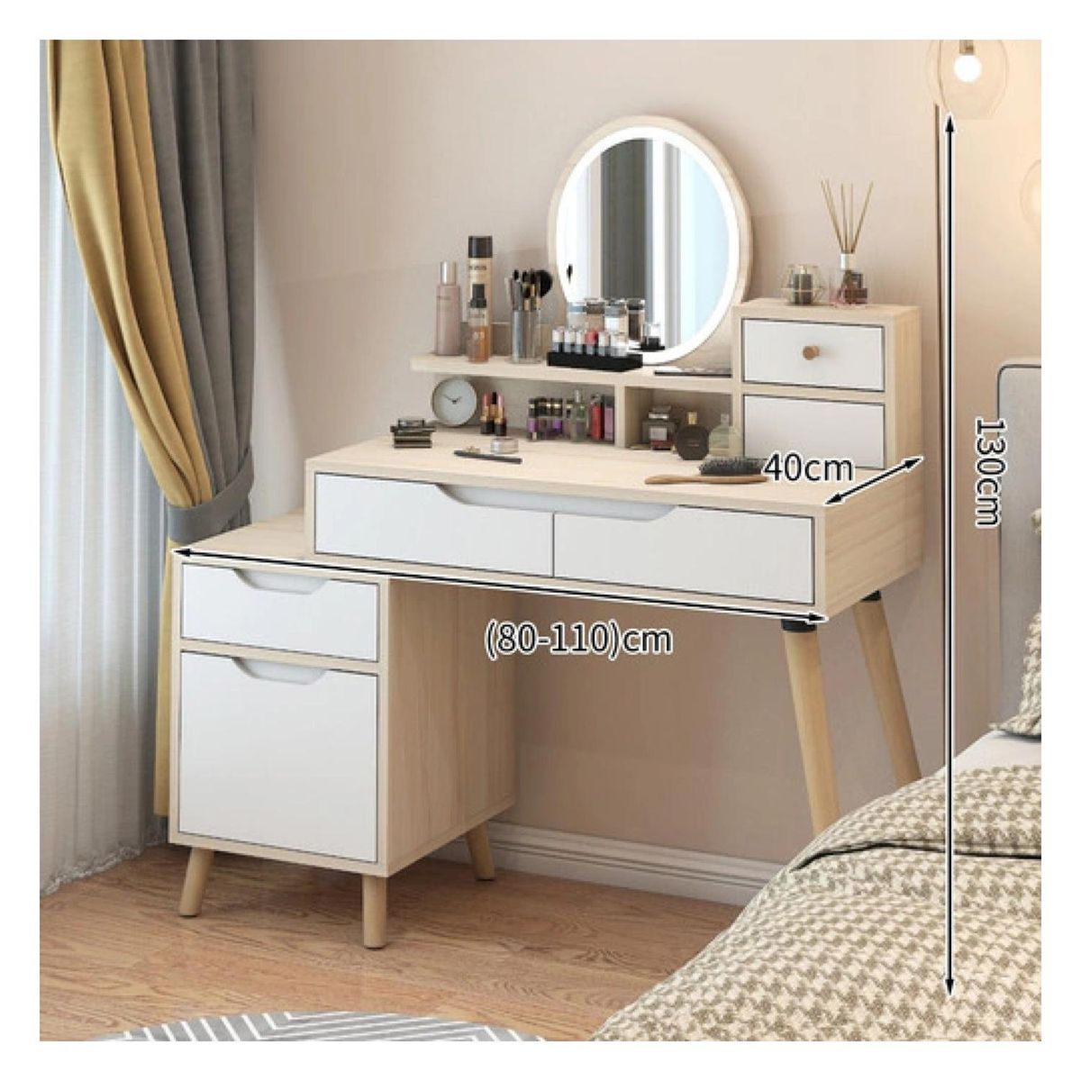 HOMER DESIGN - Tocador Con Espejo De Luz Y Taburete Comoda Extendible Arce