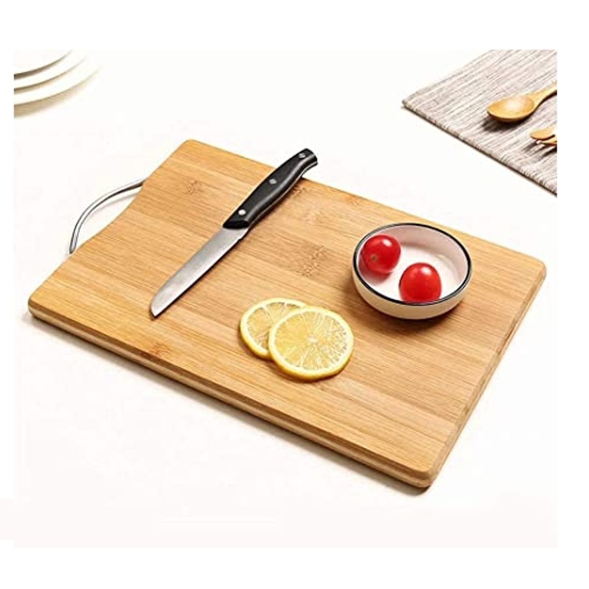 GENERICO - Tabla De Cortar Alimentos De Madera Bambú Mango De Aluminio 38 x 28 cm