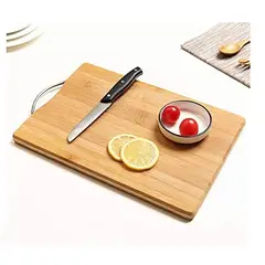 GENERICO - Tabla De Cortar Alimentos De Madera Bambú Mango De Aluminio 38 x 28 cm
