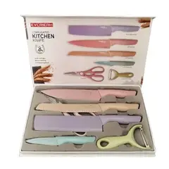 GENERICO - Set De 6 Cuchillos De Acero Inoxidable 6 Piezas Con Tijera De Cocina