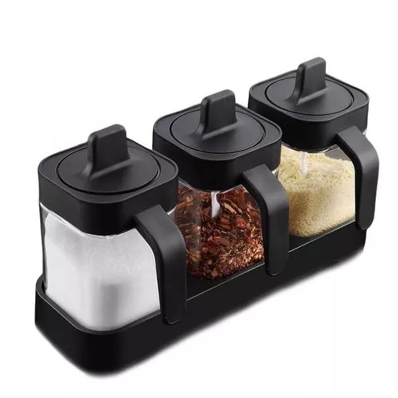 GENERICO - Set De 3 Especieros Frascos Para Condimentos Con Su Base Y Cuchara…