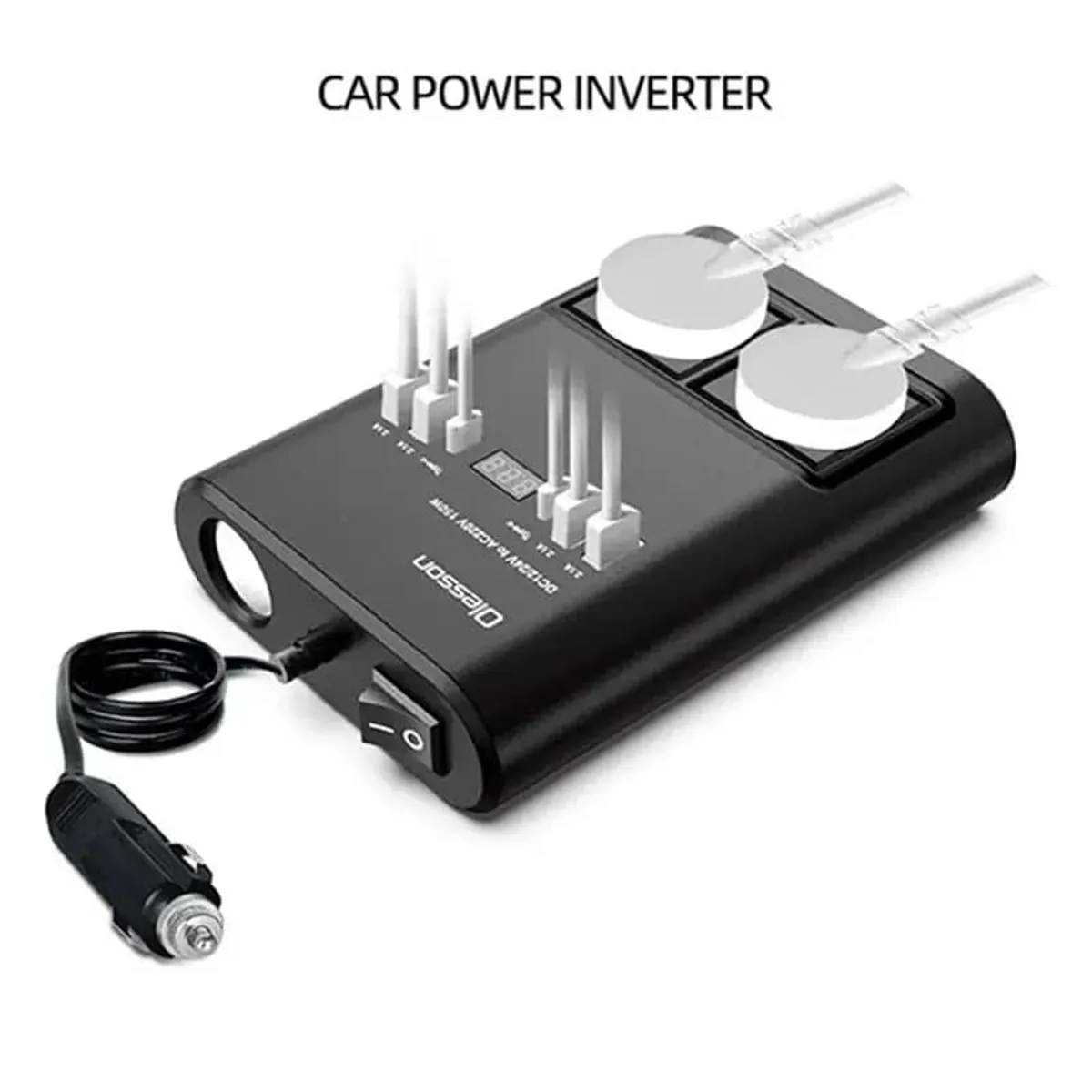 GENERICO - Inversor Corriente autos 12v a 220v con 4 puertos USB+tipo C