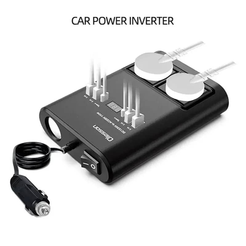 GENERICO - Inversor Corriente autos 12v a 220v con 4 puertos USB+tipo C