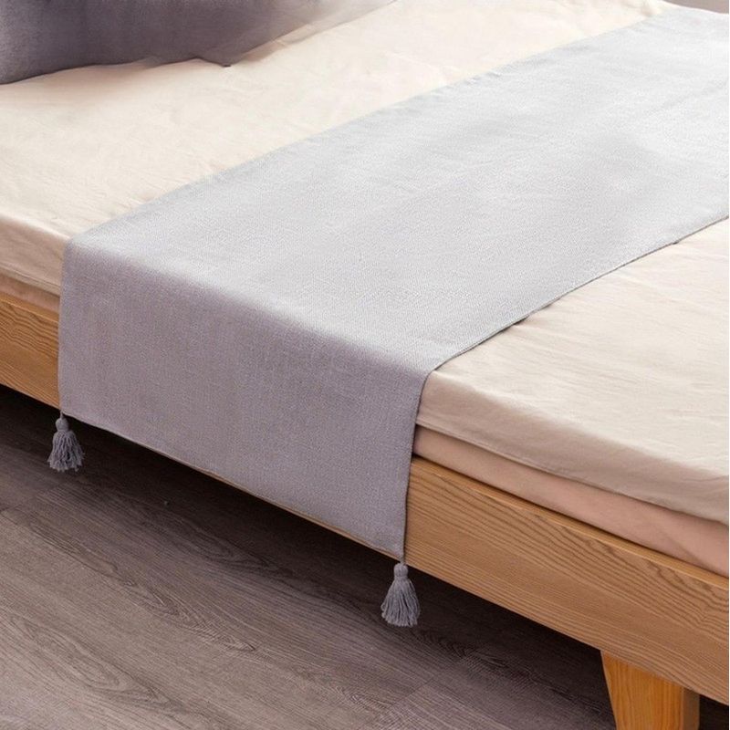 GENERICO - Piecera Para Cama 2 Plaza - King En Lino Pompones 70x210cm - Gris