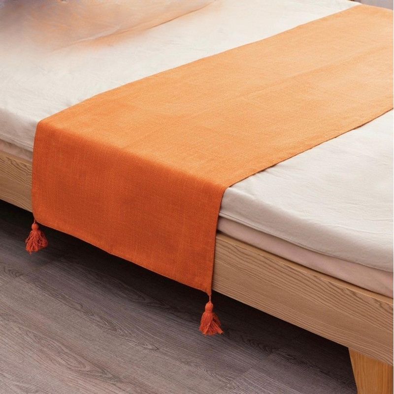 GENERICO - Piecera Para Cama 2 Plaza - King En Lino Pompones 70x210cm - Naranja