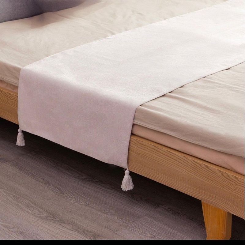 GENERICO - Piecera Para Cama 2 Plaza - King En Lino Pompones 70x210cm - Crema