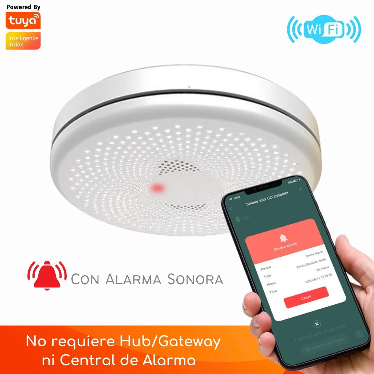 D MOTICA - Detector 2 En 1 Humo Y Monóxido De Carbono Inteligente Wifi con Sirena