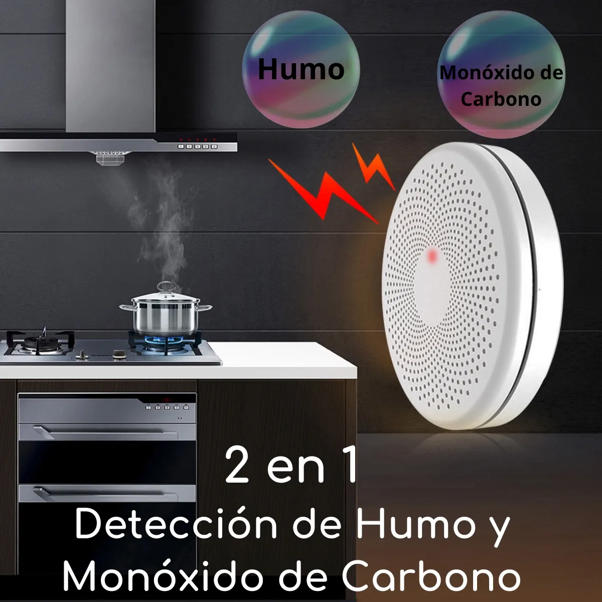 D MOTICA - Detector 2 En 1 Humo Y Monóxido De Carbono Inteligente Wifi con Sirena