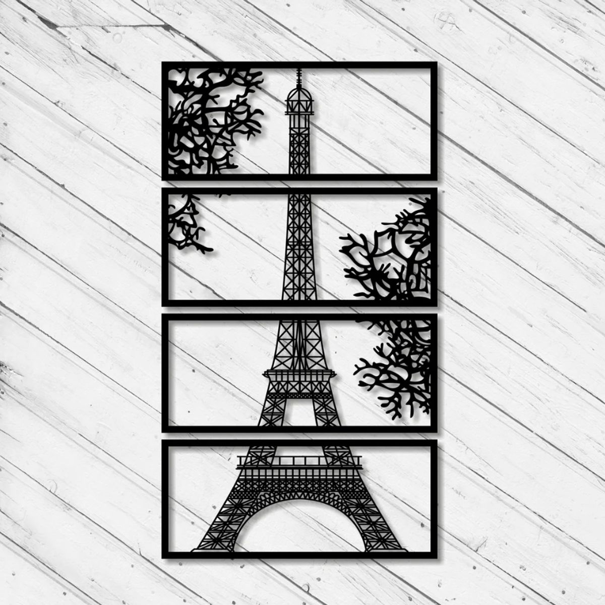 GENERICO - Cuadro Decorativo Torre Eiffel Pack 4 Piezas Madera Mdf
