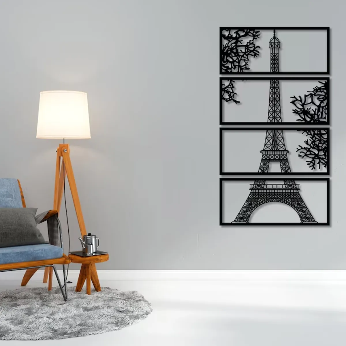 GENERICO - Cuadro Decorativo Torre Eiffel Pack 4 Piezas Madera Mdf