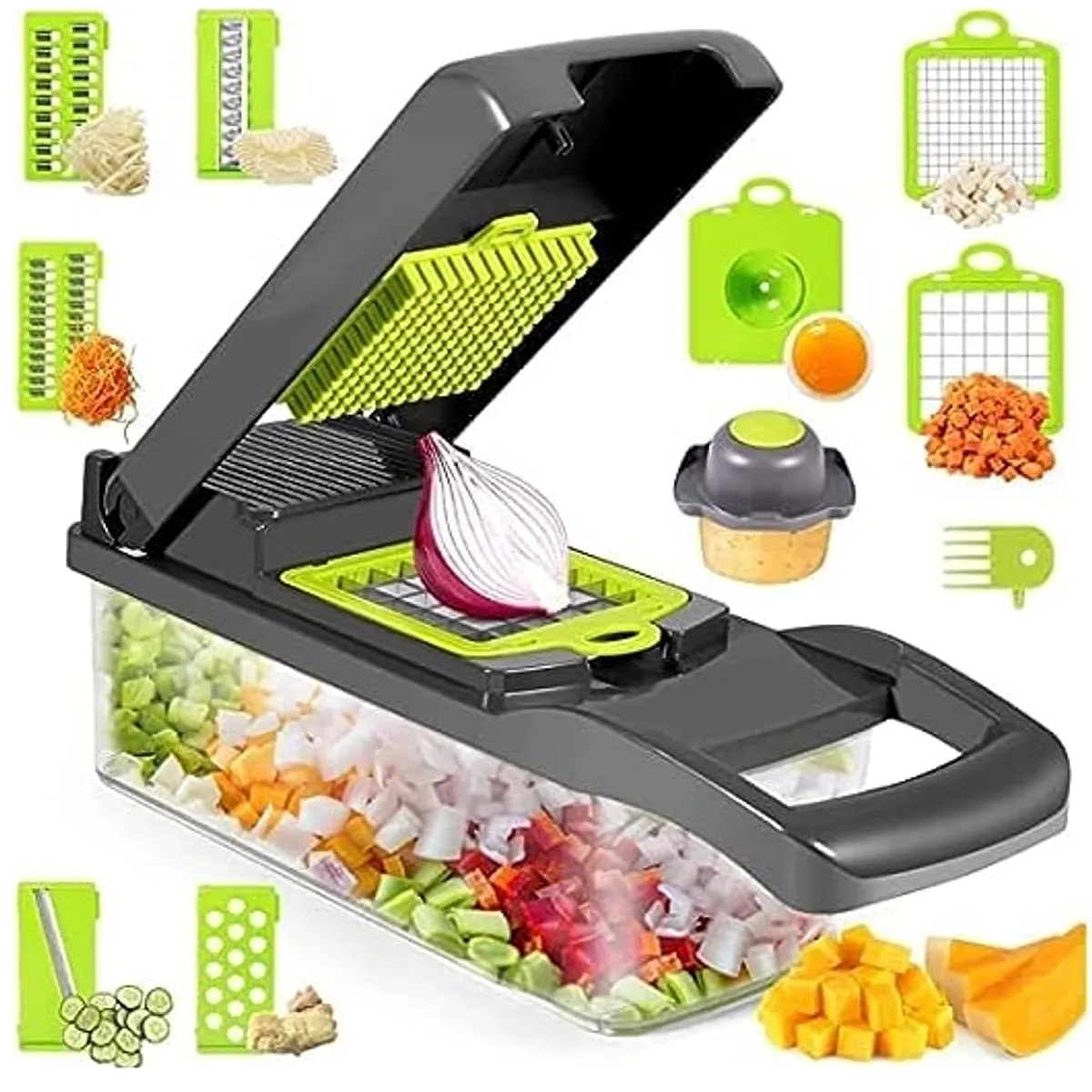 GENERICO - Picador De Verduras Con Contenedor 12 en 1 Rebanador Rallador Cortador