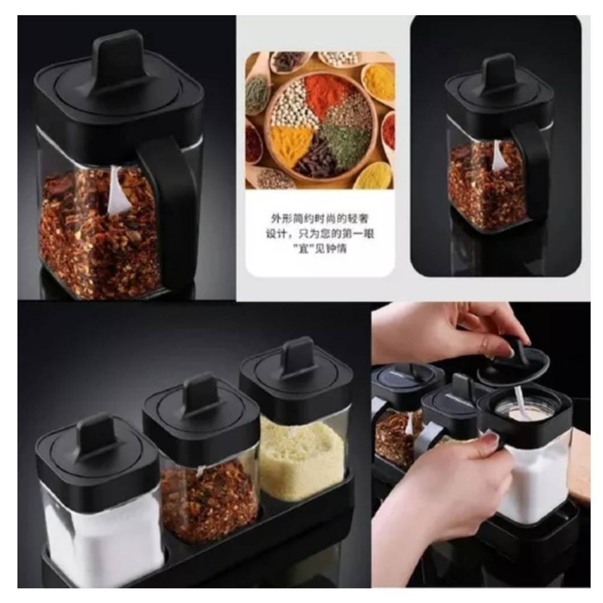 GENERICO - Set De 3 Recipientes De Vidrio Para Condimentos Especies Con Cuchara…