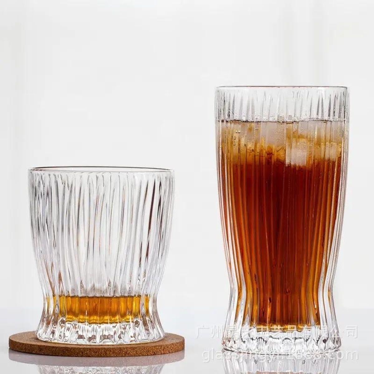 GENERICO - Set 12 Vasos de cristal 6 de 290ml 6 de 350ml con diseño de rayas