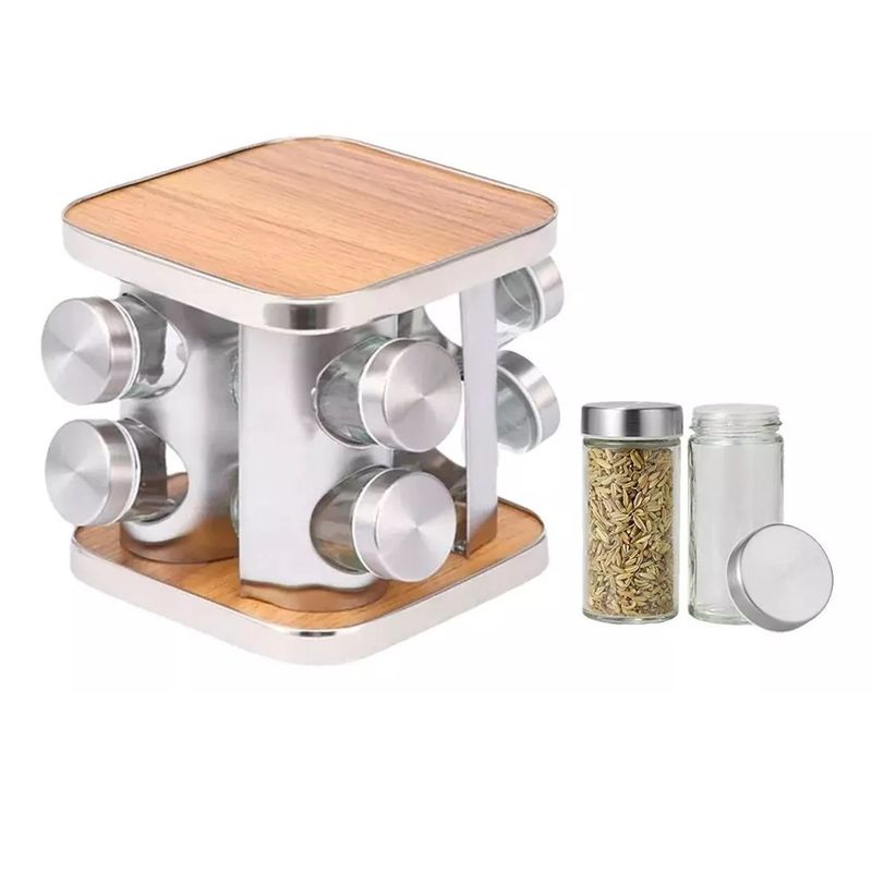 GENERICO - Especiero Cocina 8 Condimentos Giratorio Acero Inoxidable Color Gris